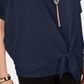 JM Collection Blusa feminina com amarração frontal e colar liso, azul, tamanho XS