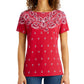 Blusa feminina Karen Scott com estampa de gola canoa, vermelha, tamanho pequeno