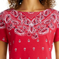 Blusa feminina Karen Scott com estampa de gola canoa, vermelha, tamanho pequeno