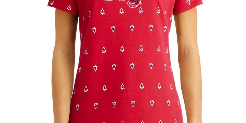 Blusa feminina Karen Scott com estampa de gola canoa, vermelha, tamanho pequeno