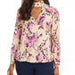 Thalia Sodi Blusa feminina estampada com decote careca e recorte, bege, tamanho médio