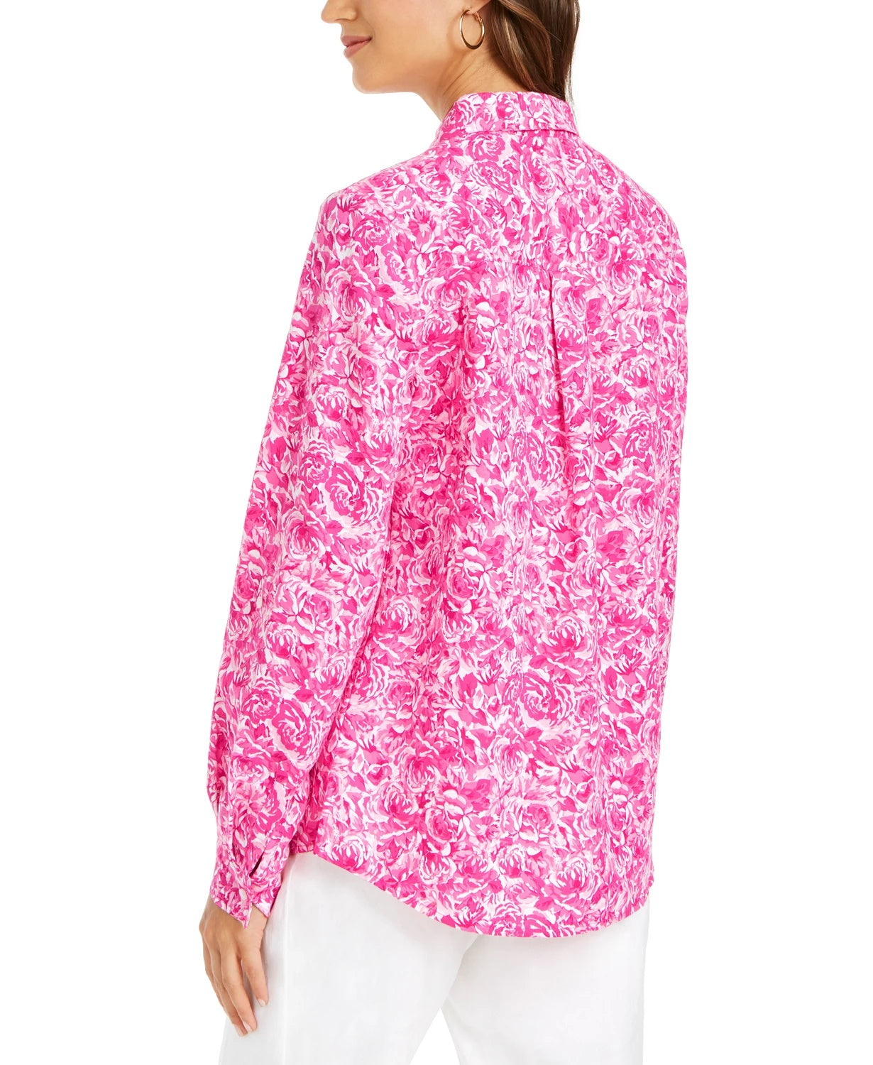 Blusa estampada de linho feminina Charter Club, rosa, tamanho grande