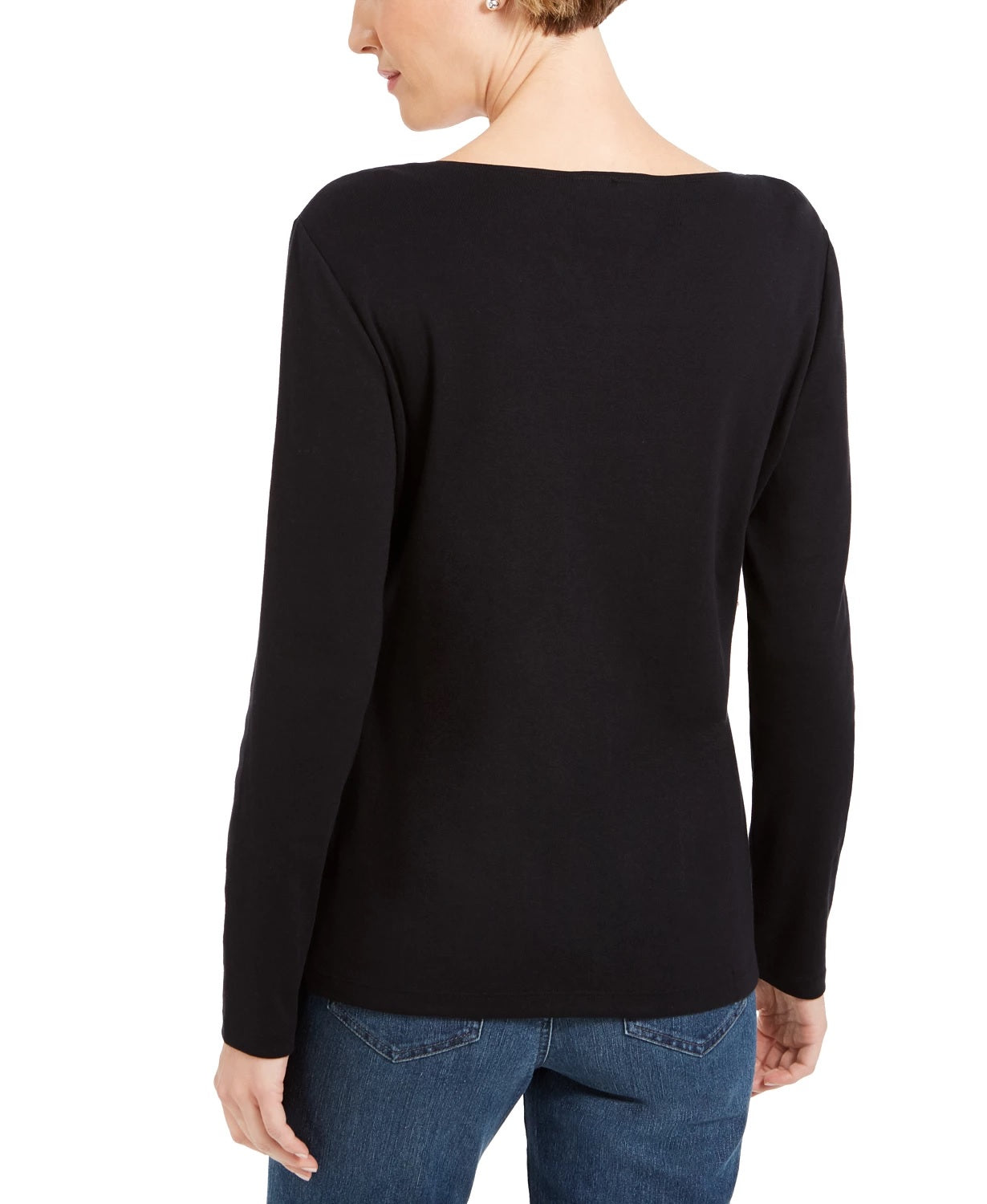 Camisa feminina Karen Scott com estampa de glitter para festas, preta, tamanho médio