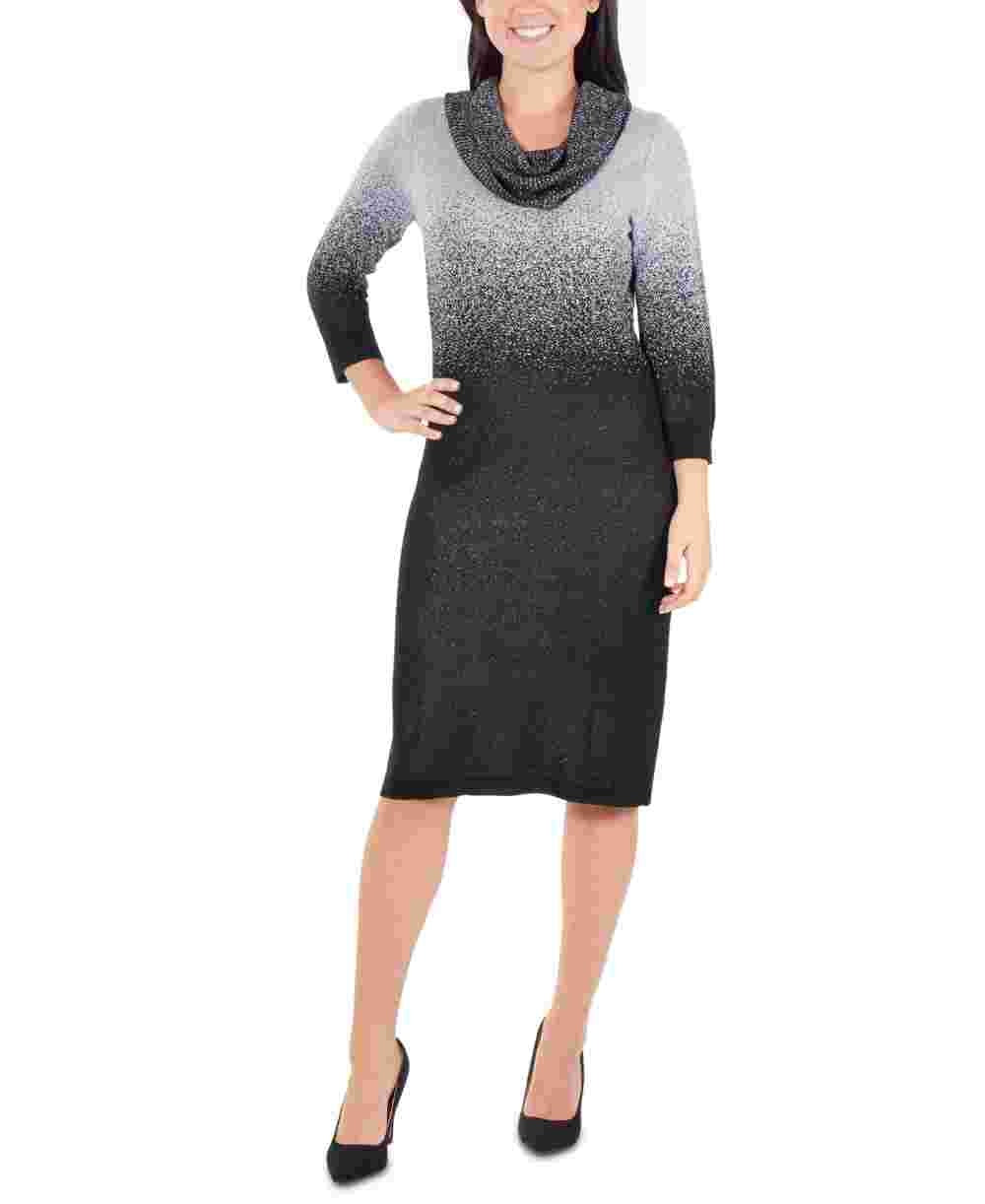 Vestido suéter feminino NY Collection Ombre Cowlneck prateado tamanho pequeno grande