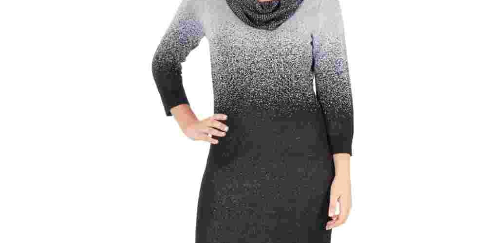 Vestido suéter feminino NY Collection Ombre Cowlneck prateado tamanho pequeno grande