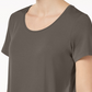 Top feminino com decote redondo e manga comprida JM Collection, marrom, tamanho pequeno