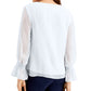 JM Collection Blusa feminina com manga franzida e colar, branca, tamanho XX-G