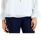 JM Collection Blusa feminina com manga franzida e colar, branca, tamanho XX-G
