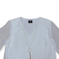 JM Collection Blusa feminina com manga franzida e colar, branca, tamanho XX-G