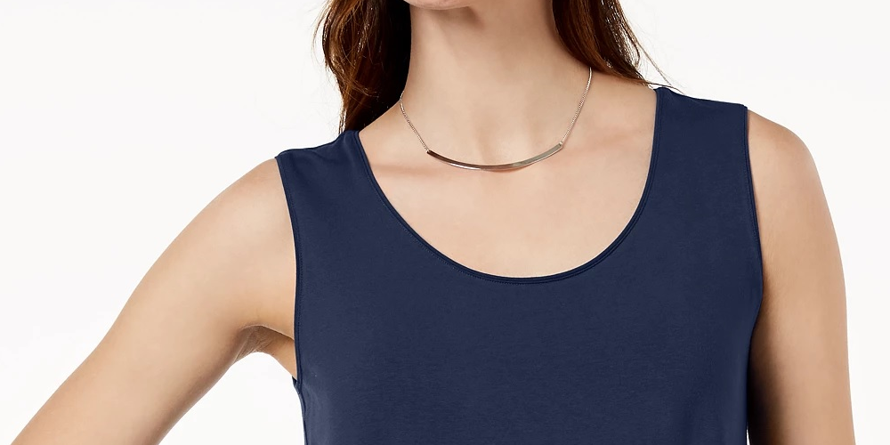 JM Collection Regata feminina com decote redondo, azul, tamanho pequeno