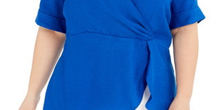 Blusa feminina Alfani de malha sobrepeliz drapeada franzida azul tamanho 1X