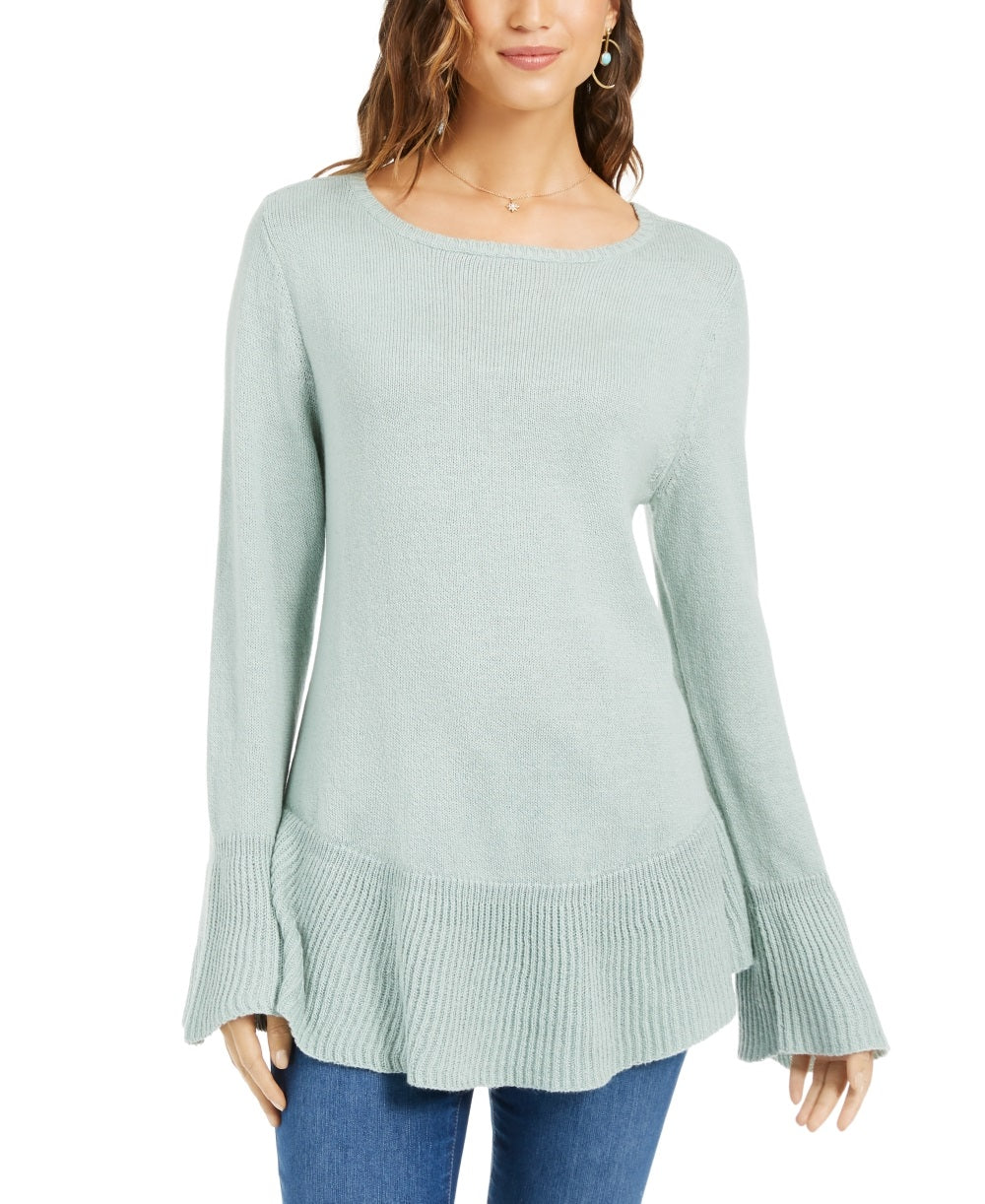 Suéter de malha com babados e bainha plissada feminino Style &amp; Co, verde, tamanho pequeno