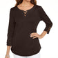Camiseta feminina Karen Scott de algodão com cadarço, marrom, tamanho pequeno