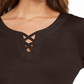 Camiseta feminina Karen Scott de algodão com cadarço, marrom, tamanho pequeno