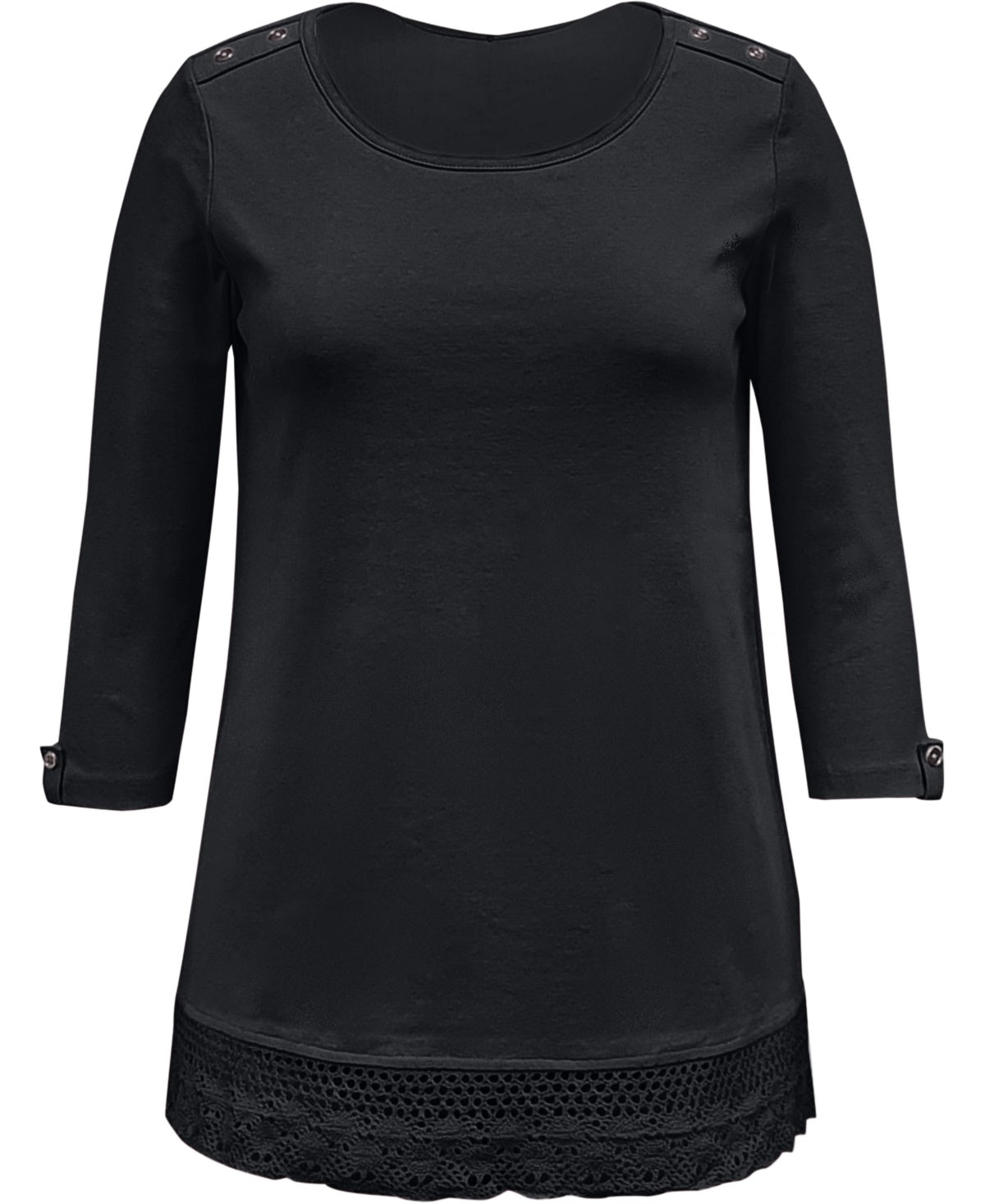 Karen Scott Top Feminino de Algodão com Renda e Bainha, Preto, Tamanho Médio
