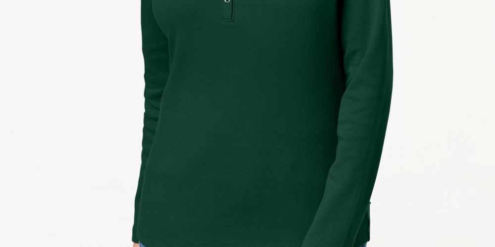 Karen Scott Top Henley de Algodão Feminino Verde Tamanho X-G
