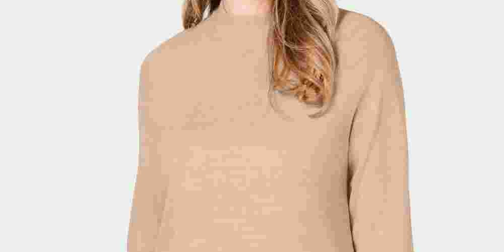 Karen Scott Blusa feminina de manga comprida e gola redonda, marrom, tamanho pequeno e pequeno