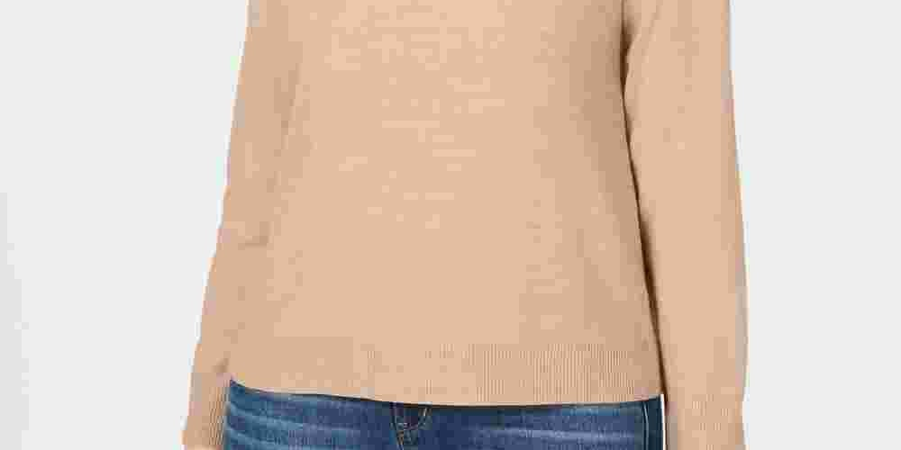 Karen Scott Blusa feminina de manga comprida e gola redonda, marrom, tamanho pequeno e pequeno