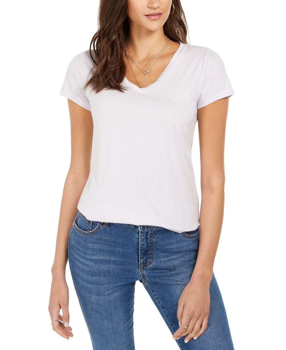 Camiseta feminina estilo &amp; co com decote em V e estampa burnout, branca, tamanho grande