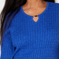 Karen Scott Suéter Feminino de Tricô com Cordão de Algodão Azul Tamanho Grande