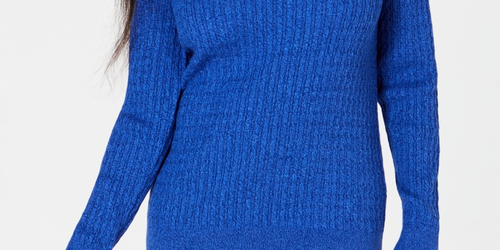 Karen Scott Suéter Feminino de Tricô com Cordão de Algodão Azul Tamanho Grande