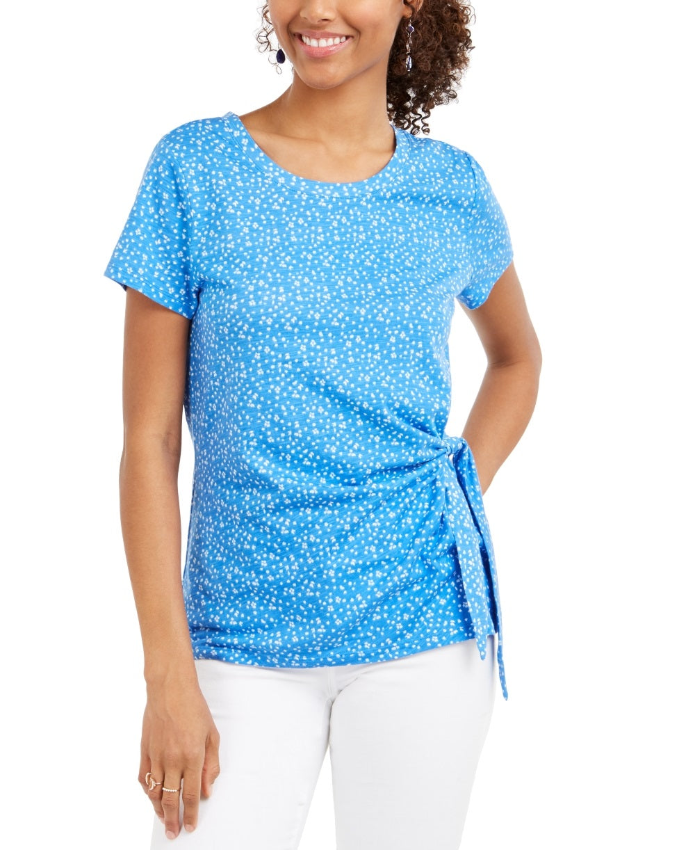Blusa feminina estampada com amarração lateral, azul, tamanho pequeno, estilo &amp; co