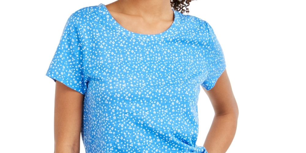 Blusa feminina estampada com amarração lateral, azul, tamanho pequeno, estilo &amp; co