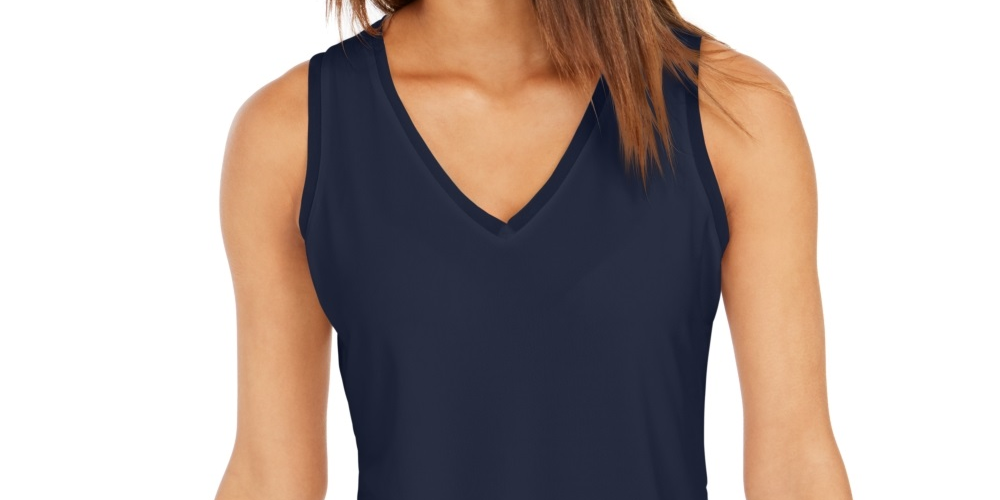 Camiseta regata feminina de crepe Charter Club, azul, tamanho grande