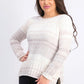 Blusa feminina estilo &amp; co, manga comprida, gola redonda, cor marfim, tamanho p