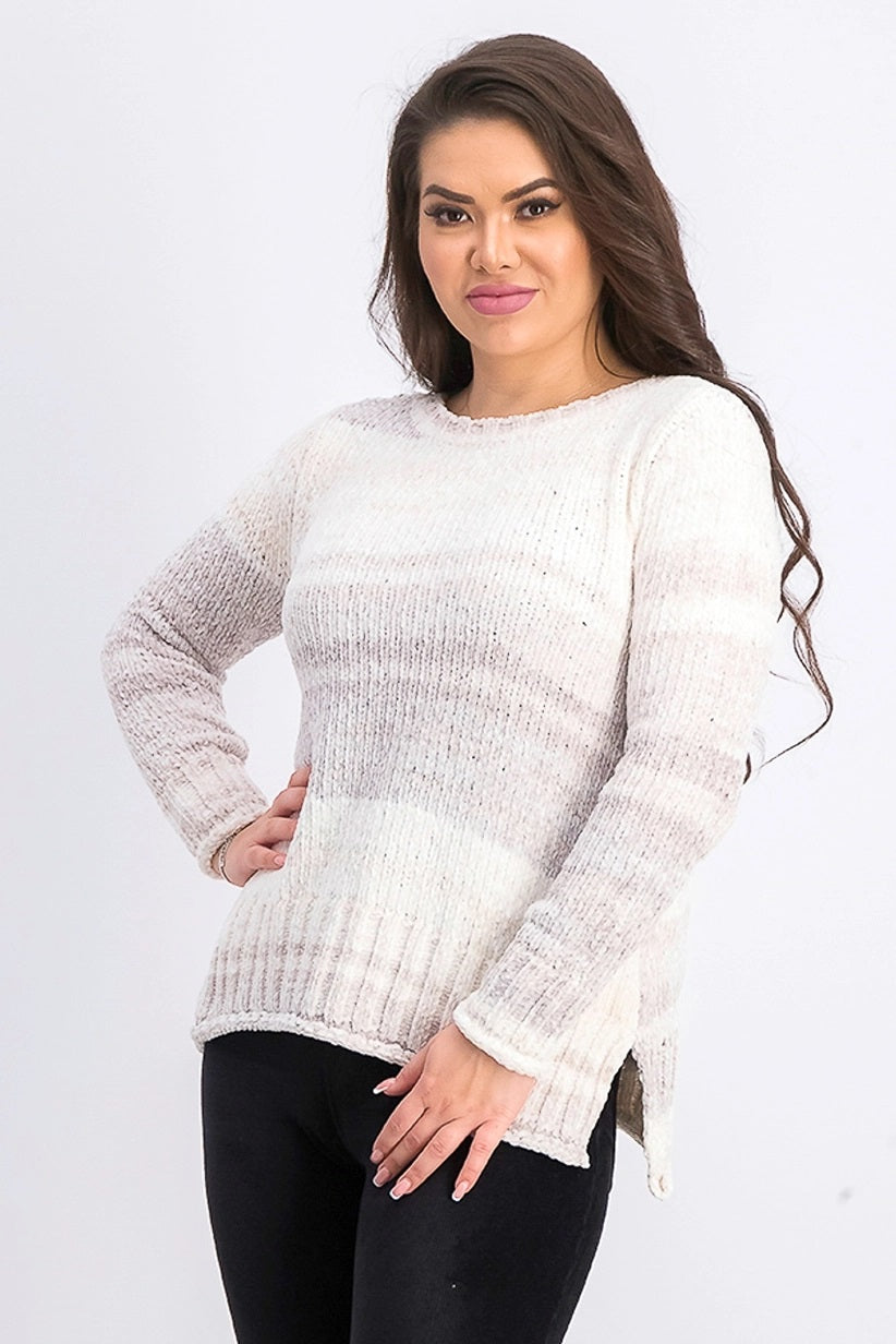 Blusa feminina estilo &amp; co, manga comprida, gola redonda, cor marfim, tamanho p