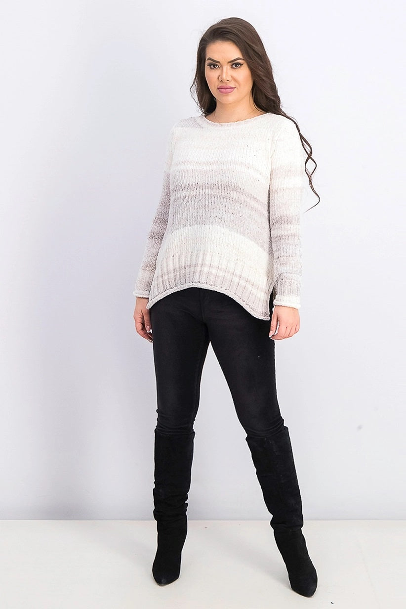 Blusa feminina estilo &amp; co, manga comprida, gola redonda, cor marfim, tamanho p