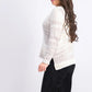 Blusa feminina estilo &amp; co, manga comprida, gola redonda, cor marfim, tamanho p