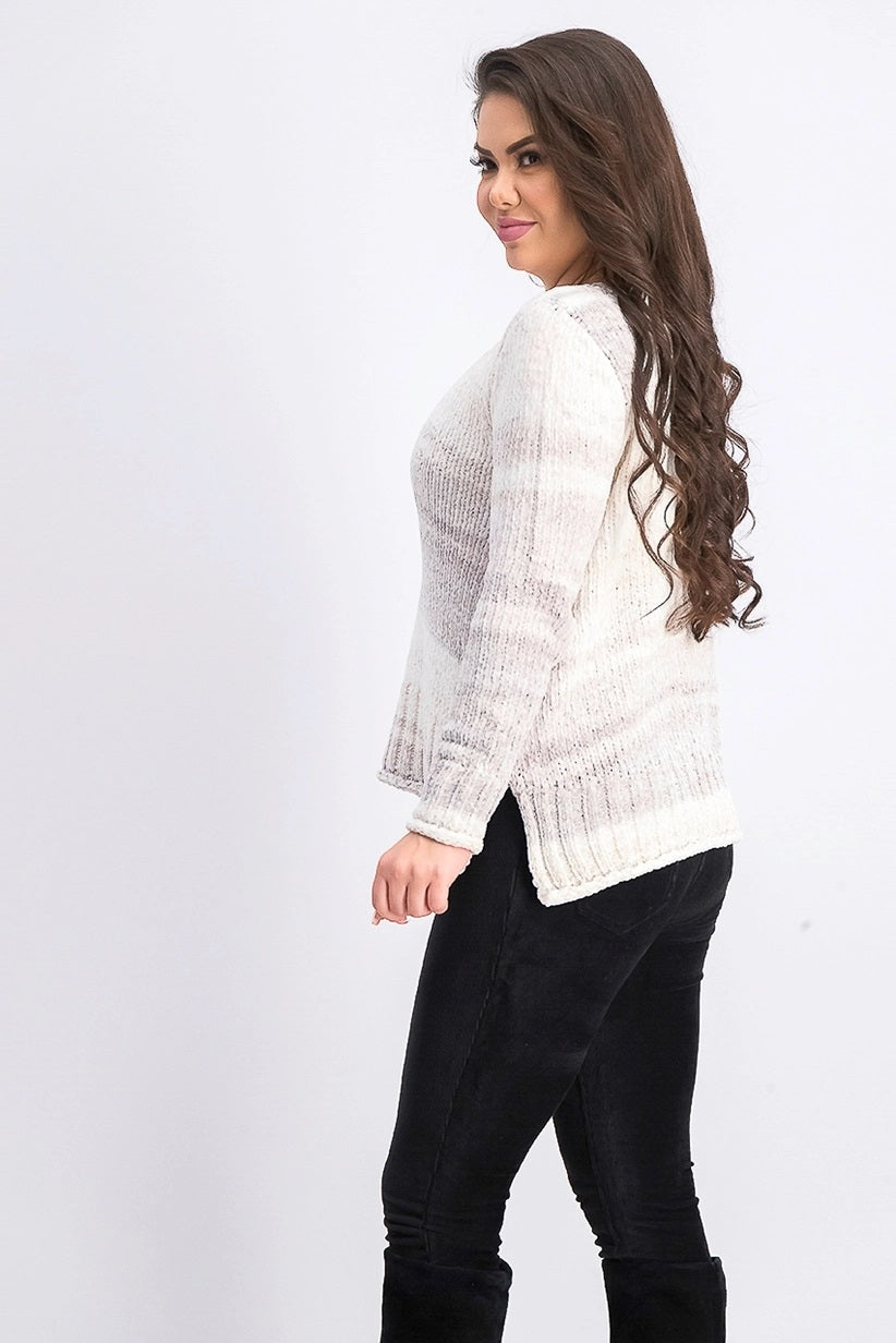 Blusa feminina estilo &amp; co, manga comprida, gola redonda, cor marfim, tamanho p