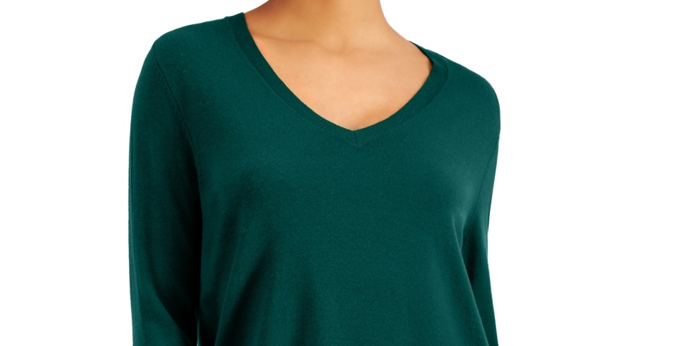 Suéter feminino com decote em V e bainha larga, verde, tamanho grande, estilo &amp; co