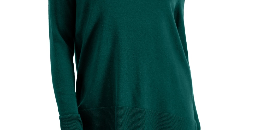 Suéter feminino com decote em V e bainha larga, verde, tamanho grande, estilo &amp; co