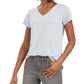 Camiseta feminina estilo &amp; co, gola V, azul, tamanho extrapequeno