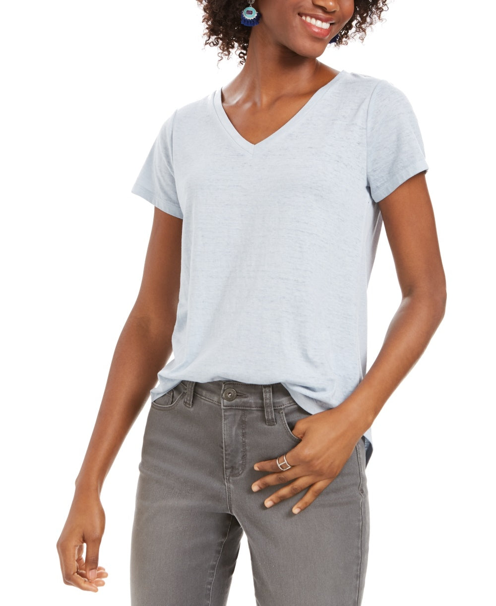 Camiseta feminina estilo &amp; co, gola V, azul, tamanho extrapequeno