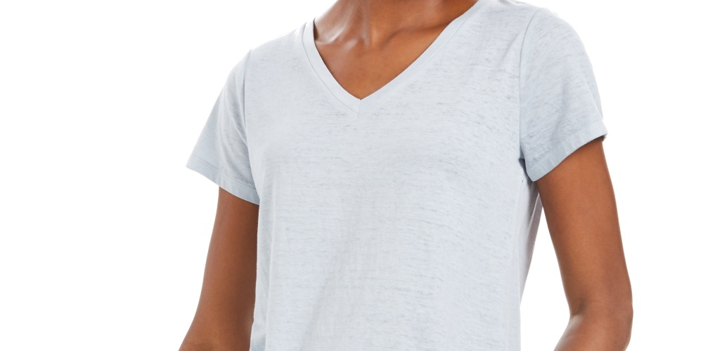 Camiseta feminina estilo &amp; co, gola V, azul, tamanho extrapequeno