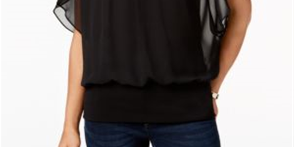 Blusa feminina com mangas bufantes JM Collection, preta, tamanho P