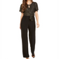 Macacão feminino NY Collection com amarração frontal metálica, preto, tamanho pequeno M
