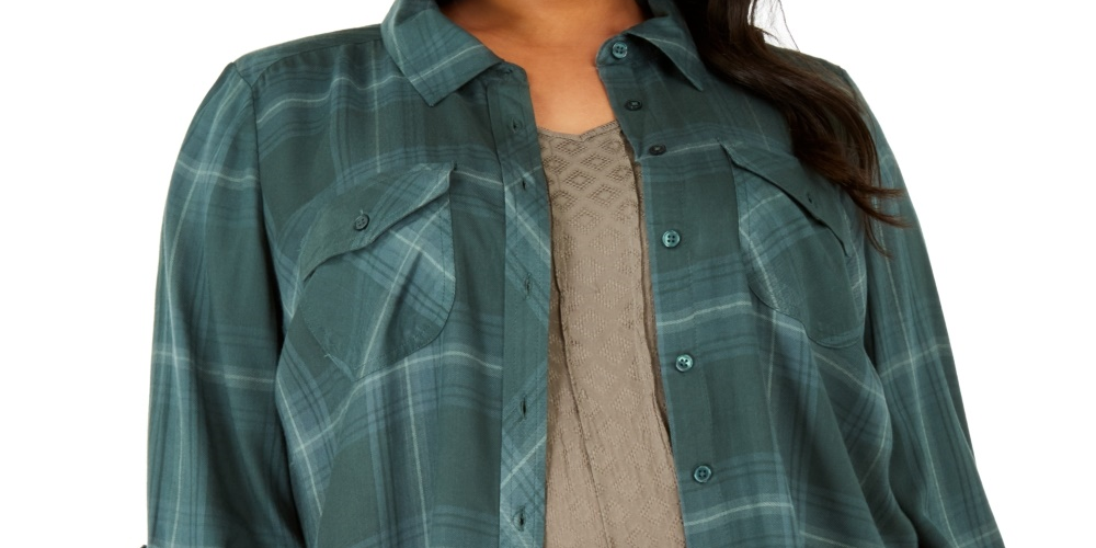 Camisa utilitária xadrez plus size feminina Style &amp; Co, verde 0X