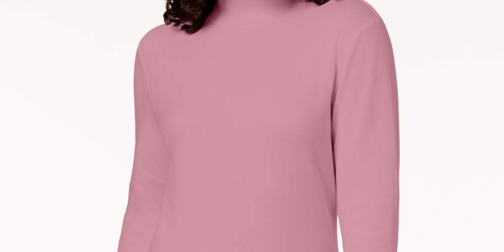 Blusa de gola alta feminina Karen Scott de algodão rosa tamanho extragrande