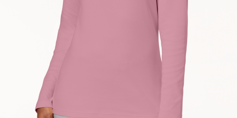 Blusa de gola alta feminina Karen Scott de algodão rosa tamanho extragrande