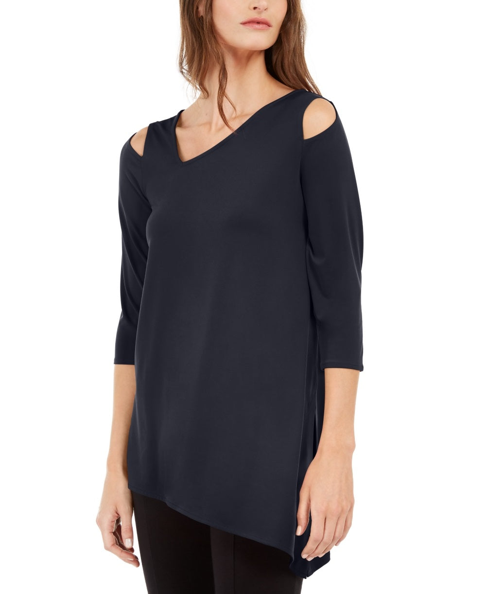 Blusa feminina Alfani com recorte assimétrico, azul, tamanho pequeno e pequeno