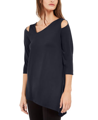 Blusa feminina Alfani com recorte assimétrico, azul, tamanho pequeno e pequeno