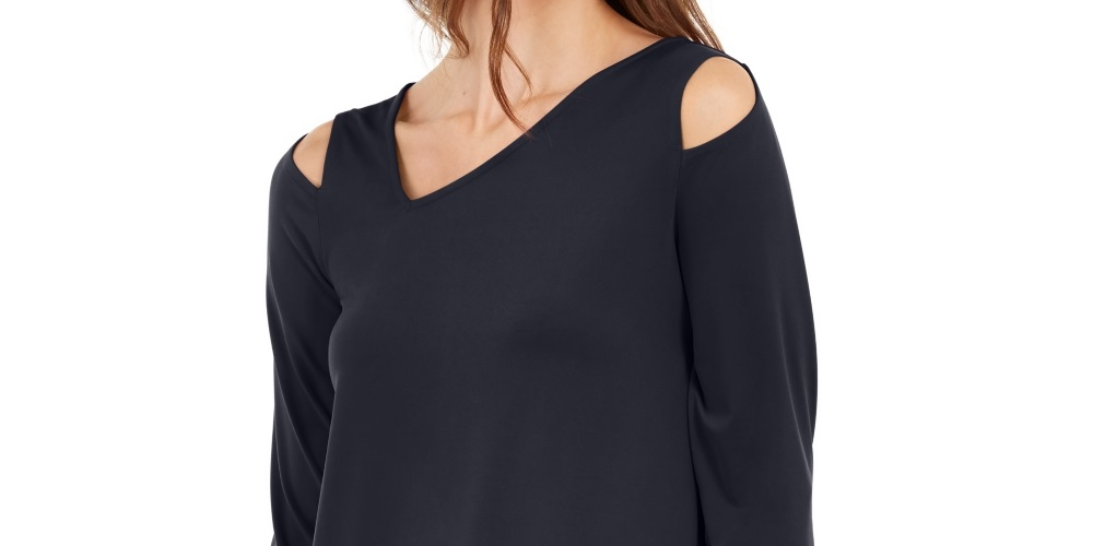 Blusa feminina Alfani com recorte assimétrico, azul, tamanho pequeno e pequeno