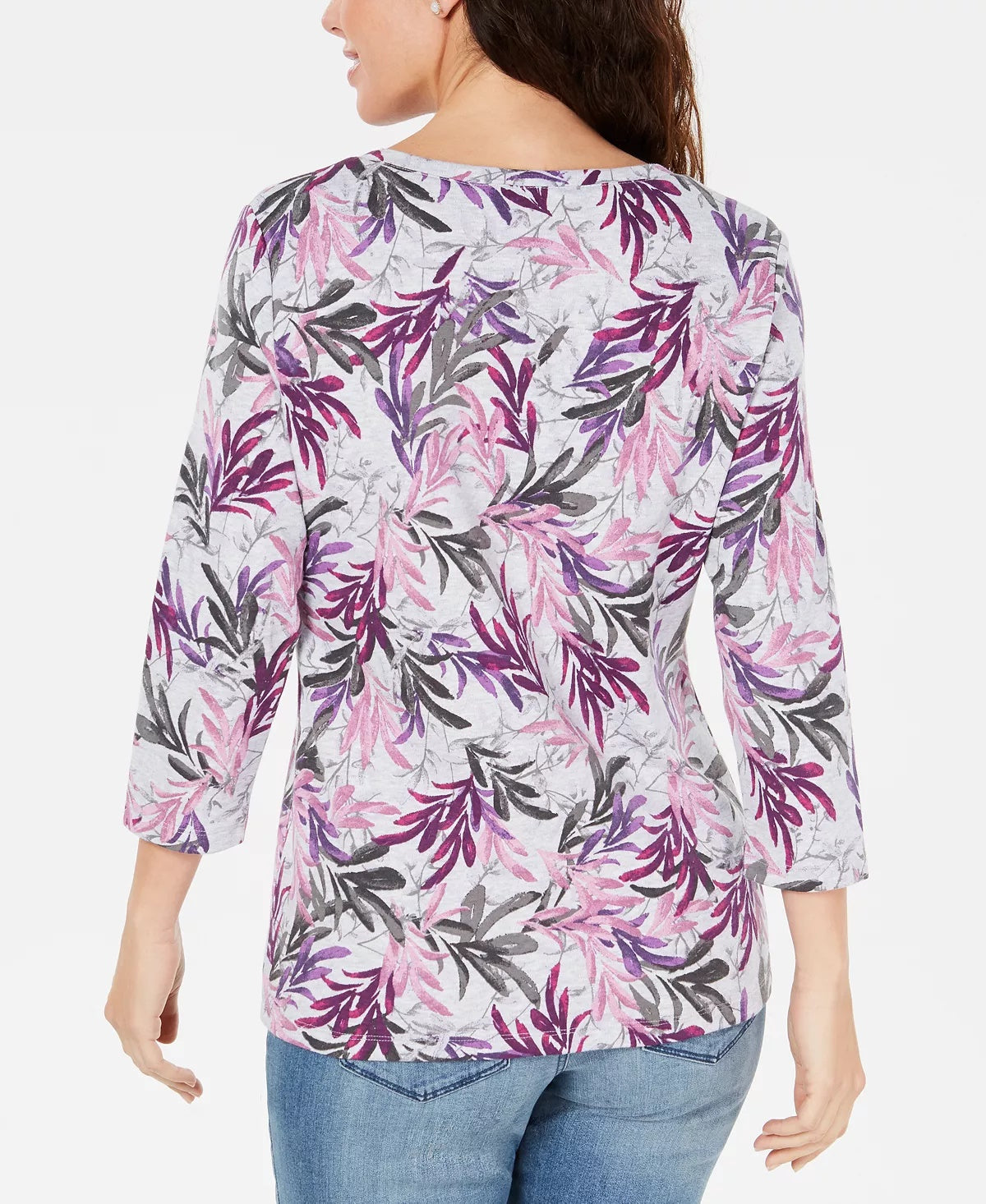 Karen Scott Feminino Petite Estampado Henley Vermelho Tamanho Petite X-Large