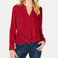 Blusa feminina com botões frontais e torcidos INC International Concepts, vermelha, tamanho pequeno, médio