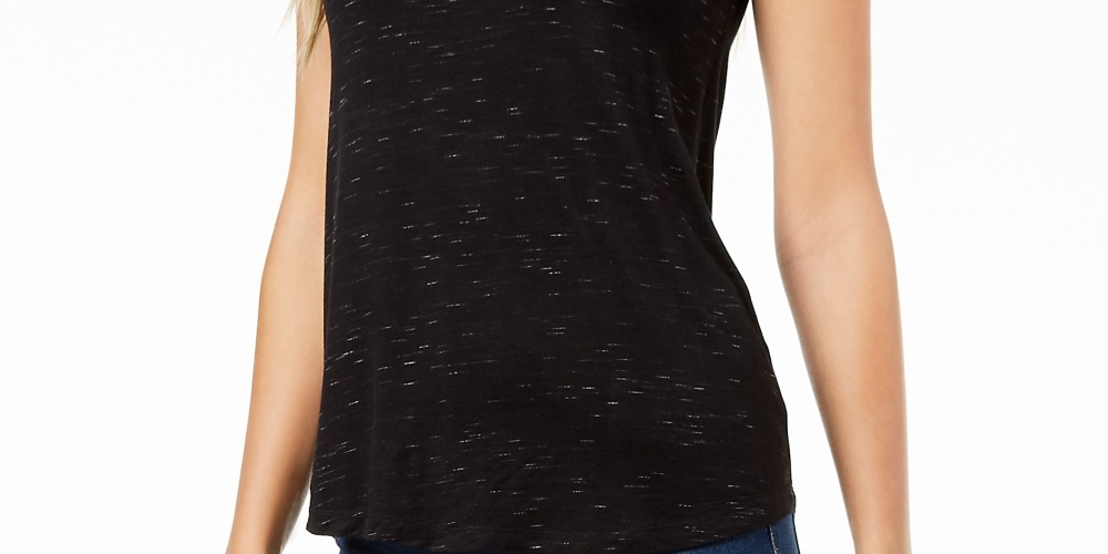 Blusa feminina com decote redondo Maison Jules, preta, tamanho pequeno