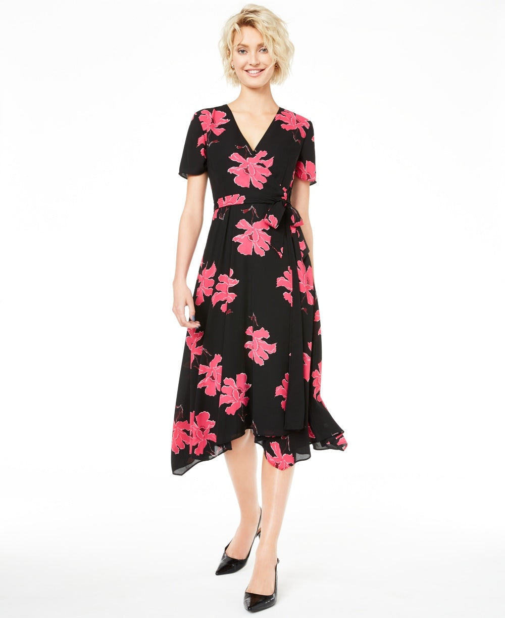 Vestido envelope estampado feminino Alfani, preto, tamanho 4, pequeno